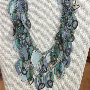 Vintage aged metal two strand Multicolor Leaf Necklace